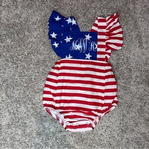 Monogram mWk- Patriotic USA Flag bubble romper sunsuit